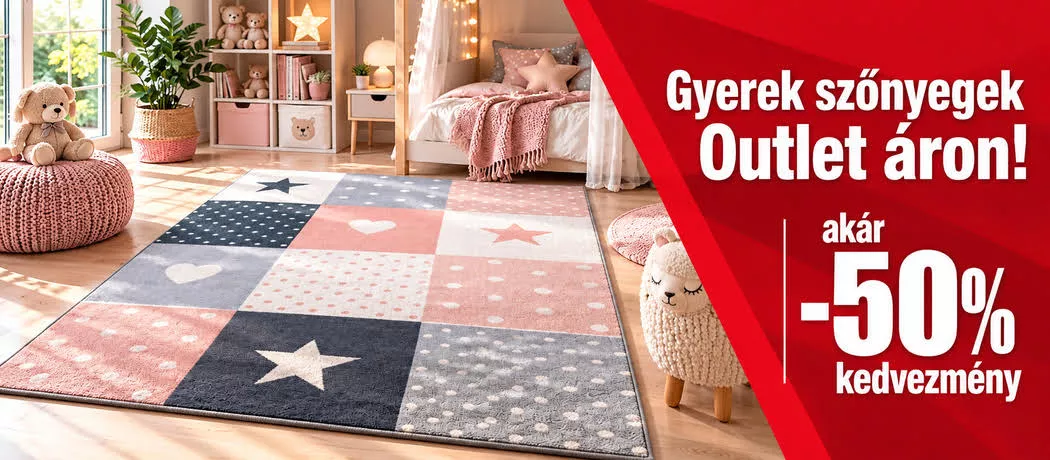 Gyerekszőnyegek outlet áron – széles választék, akár 50% kedvezmény a Szőnyegházban