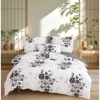   Ágyneműhuzat Adelin Flanel fehér fekete virágos 7 részes