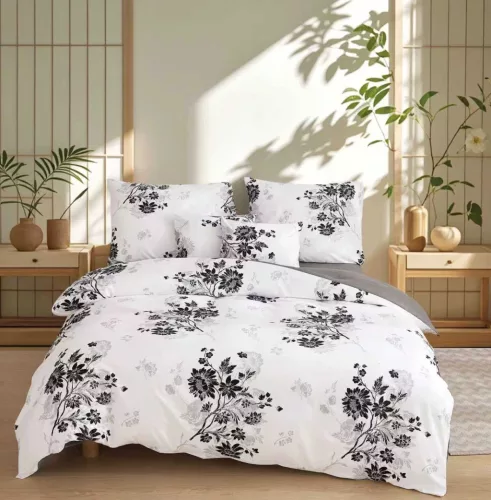 Ágyneműhuzat Adelin Flanel fehér fekete virágos 7 részes