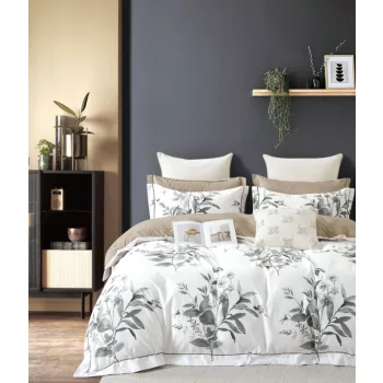 Ágyneműhuzat Adriana szürke fehér leveles 