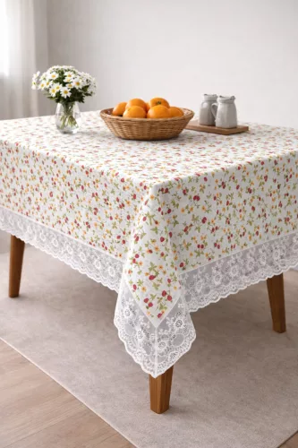 Asztalterítő Pvc Aliz színes apró virágos csipkés 122x152cm