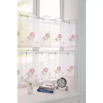 Kész függöny Alíz Konyhai vitrázs Sárga zöld leveles minta 150x45cm