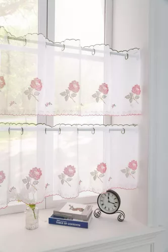 Kész függöny Alíz Konyhai vitrázs Sárga zöld leveles minta 150x45cm