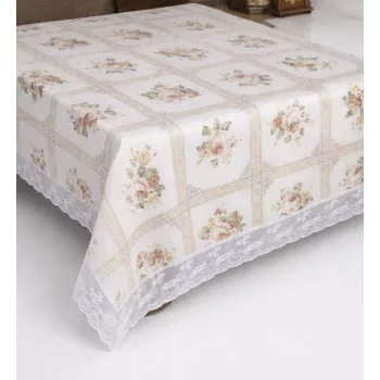 Asztalterítő Pvc Aliz zöld barna almás csipkés 122x152cm