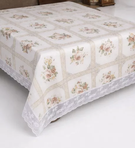 Asztalterítő Pvc Aliz zöld barna almás csipkés 122x152cm