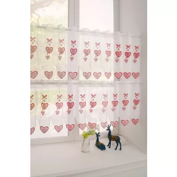 Kész függöny Alíz Konyhai vitrázs voile Piros Szivecske 
