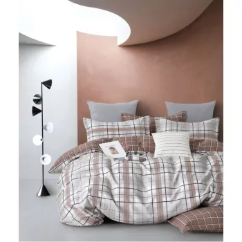 Ágyneműhuzat  Almira Flanel krém barna kockás 3 részes