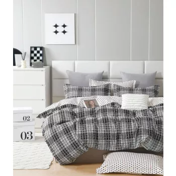 Ágyneműhuzat  Almira Flanel szürke kockás 3 részes