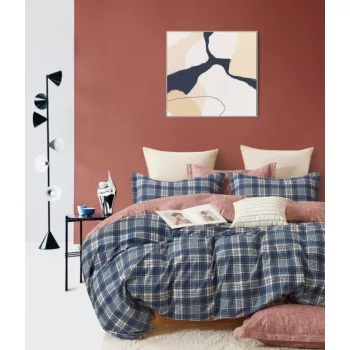 Agyneműhuzat Amaury kék kis kockás 