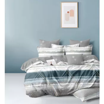 Agyneműhuzat Amaury zöldes szürke kereszt csíkos