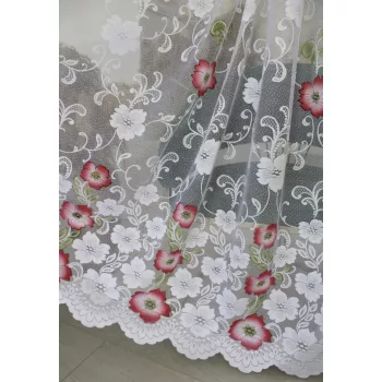 Kész függöny Amelia fehér Piros pipacs minta 