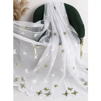 Kész függöny Amelia fehér Zöld pillangó minta 