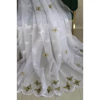 Kész függöny Amelia fehér Zöld pillangó minta 