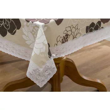 Asztalterítő Ariana csipkés barna rózsás 