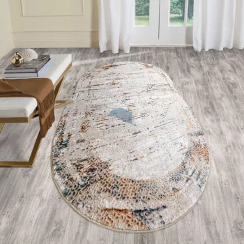 Világos vintage modern szőnyeg Mykonos kollekcióból, elegáns krém nappali szőnyeg rövid szőrű kivitelben.
