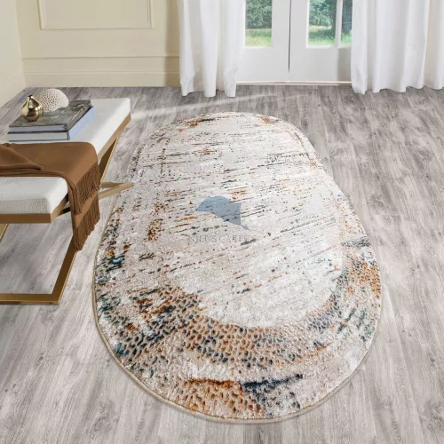 Világos vintage modern szőnyeg Mykonos kollekcióból, elegáns krém nappali szőnyeg rövid szőrű kivitelben.