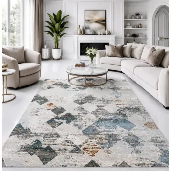 Modern szőnyeg világos nappaliba, Mykonos geometriai mintás nappali szőnyeg, rövid szőrű prémium szőnyeg, Szőnyeg Outlet kedvező áron.