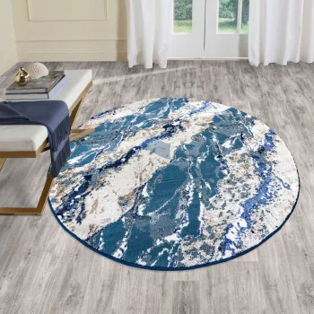 Mykonos modern szőnyeg kék márvány mintával modern nappaliban, prémium Soft Polipropilén nappali szőnyeg