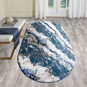   Modern szőnyeg Mykonos 7125 (Cream-Navy) Ovális 60x80cm Kék-Krém