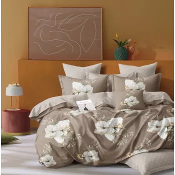 Agyneműhuzat Aubrey bézs nagy fehér virágos 