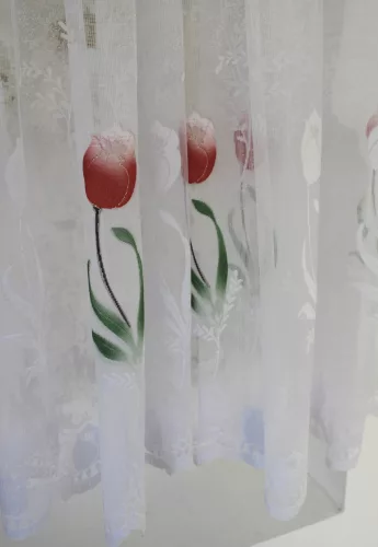 Kész függöny Aurora fehér Piros tulipán minta