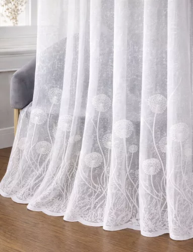 Kész függöny Azrah fehér Pitypang virág minta 