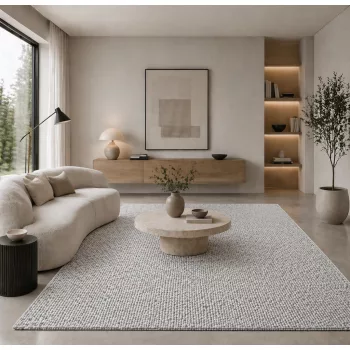 Modern szőnyeg nappaliba, szürke színű hurkolt 6404 típus a Szőnyegház kínálatából 