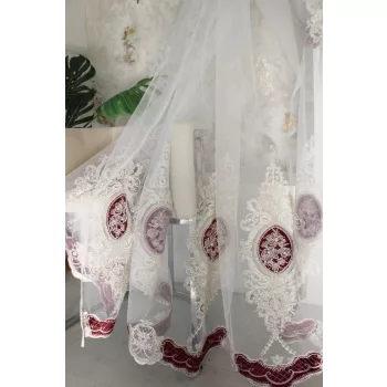 Kész függöny Babylon Barokk törtfehér Karikás Bordó