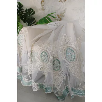 Kész függöny Babylon Barokk törtfehér Karikás Zöld