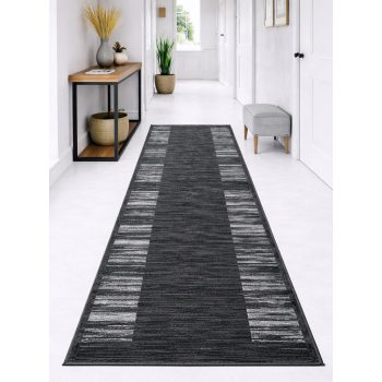   Futószőnyeg Boho Csíkos minta 80cm széles méteráru Sötétszürke