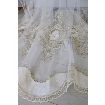   Kész függöny Bolero 77 Barokk törtfehér Krém minta 280x250cm 