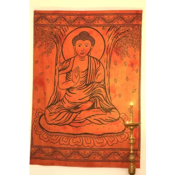 Indiai Ágytakaró Buddha pamut Narancs  205x230cm