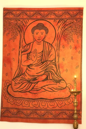 Indiai Ágytakaró Buddha pamut Narancs  205x230cm
