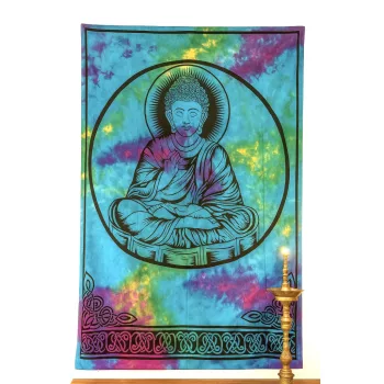   Indiai Ágytakaró Buddha pamut Türkizkék színes  205x230cm