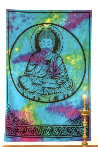 Indiai Ágytakaró Buddha pamut Türkizkék színes  205x230cm
