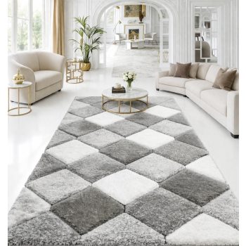 Shaggy szőnyeg California 3D 420 (White-Grey) 