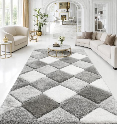 Shaggy szőnyeg California 3D 420 (White-Grey) 