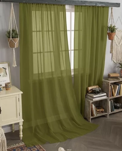 Függöny méteráru Lux Voile Damaskus 290cm magas Zöld