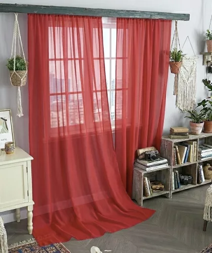 Függöny méteráru Lux Voile Damaskus 290cm magas Piros