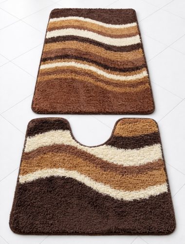  Fürdőszoba szőnyeg Extra Nagy  Barna krém hullámos  2 részes 60x100cm