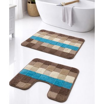   Fürdőszoba szőnyeg 2 részes Troy Kék-Barna Kockás 50x80cm