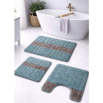   Fürdőszoba szőnyeg 3 részes Troy Kockás Türkiz-Szürke 50x80cm