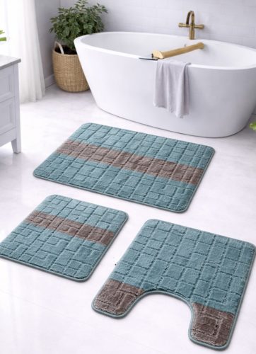Fürdőszoba szőnyeg 3 részes Troy Kockás Türkiz-Szürke 50x80cm