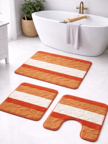 Fürdőszoba szőnyeg 3 részes Troy Leveles Narancs 50x80cm