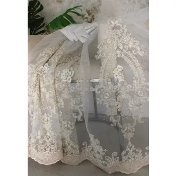   Kész függöny Genova törtfehér Karamel Virágos minta 280x250cm 