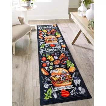 Konyhai szőnyeg Gordon 60x180cm Fekete Hamburgeres