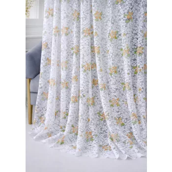 Kész Függöny Grace  Barack Zöld virágos 500x250cm