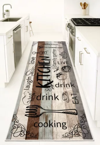 Konyhai szőnyeg Gusto 80x200cm Kék-Barna Parkettás