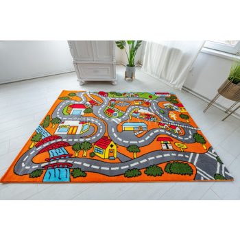 Gyerek szőnyeg 1352 Autópályás Narancs 200x280cm