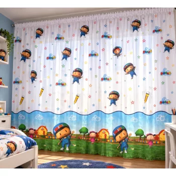 Kész gyerekfüggöny Pocoyo csillagos minta 300x210cm
